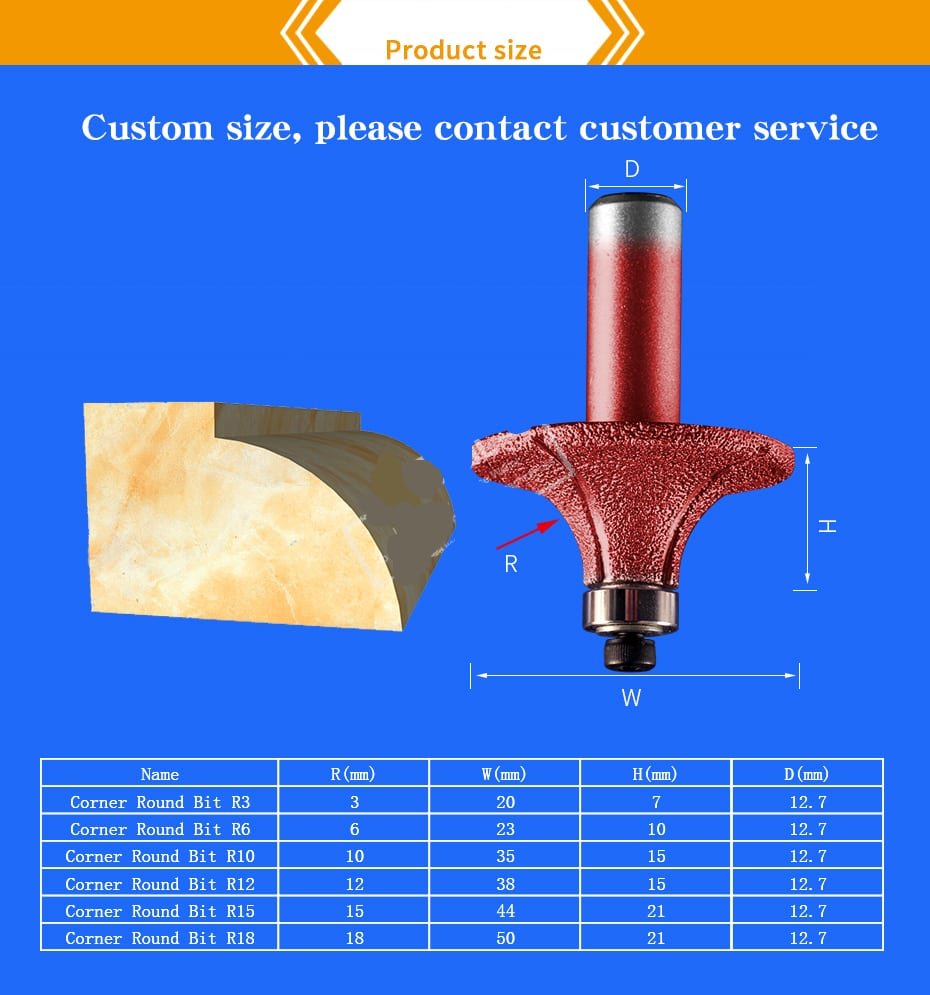 Corn round router bits diamond emery stone cutter bits cnc machine tools milling cutter for marble-1pc