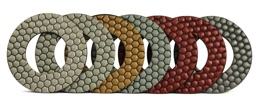 Set of 7 Polishing Pads for Granite | Diamond Sanding Pads for Concrete | Honey Comb Shape Design