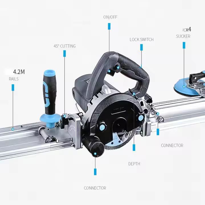 Portable 45 Degree Miter Vertical Cutter Machine with Rail Guide for Large Format Ceramic Tiles and Marble
