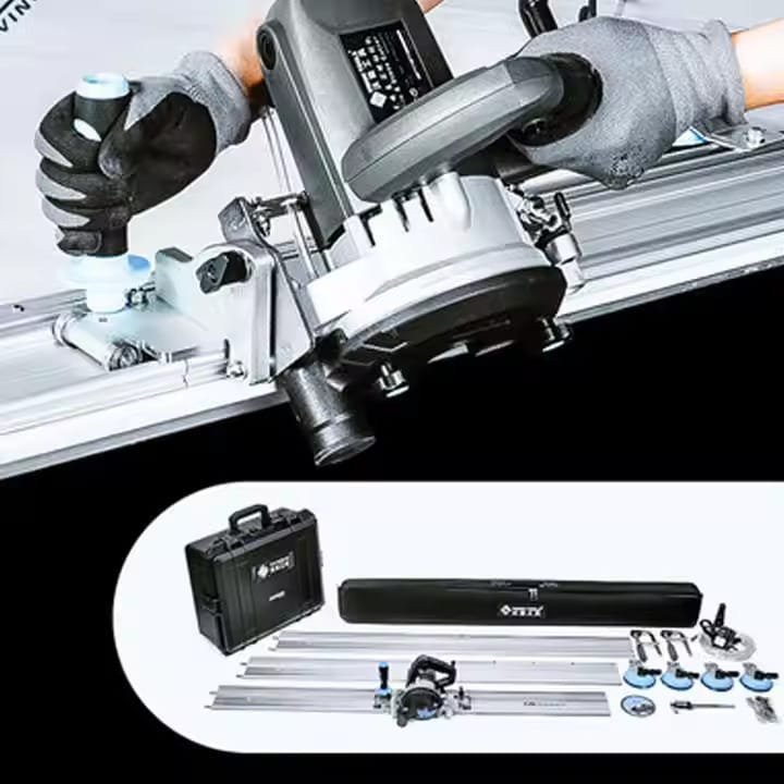 Portable 45 Degree Miter Vertical Cutter Machine with Rail Guide for Large Format Ceramic Tiles and Marble