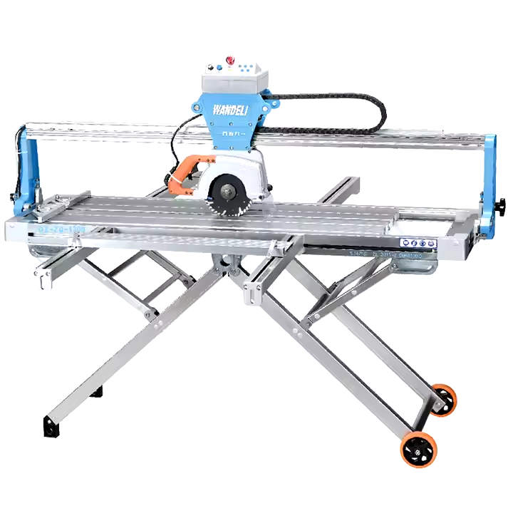 Automatic Oblique Cutting Machine cutting marble and granite with 45-degree angle.