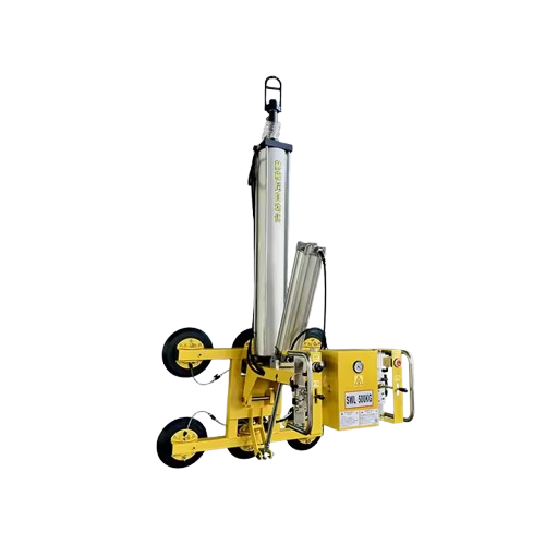 Yellow vacuum suction cup slab lifter with 90° auto-rotate and flip features